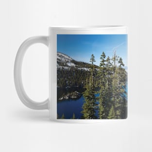 Trees At Lakeshore With Mountain Range In The Background Lake Tahoe Mug